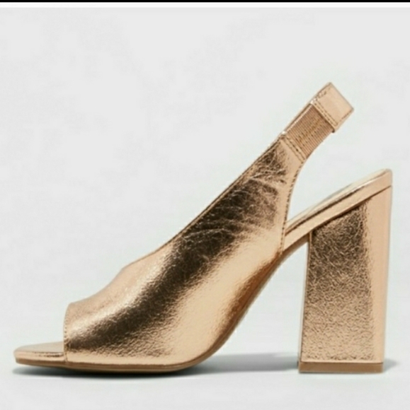 a new day Shoes - Metallic Gold Open Toe Slingback Chunky Heels